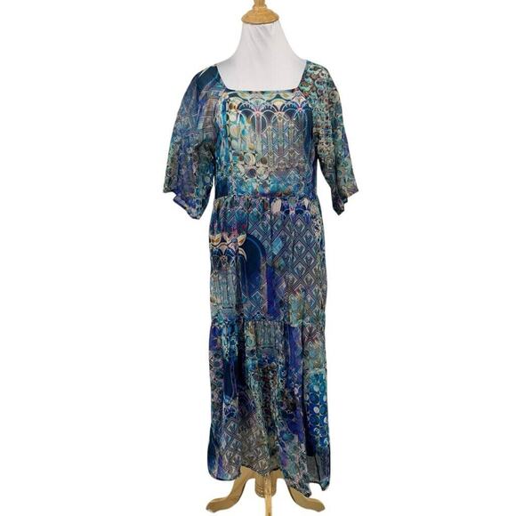 Johnny Was Dress Womens XS Extra Small Multi Cotton Klodi Raglan Tiered Midi - Picture 1 of 13